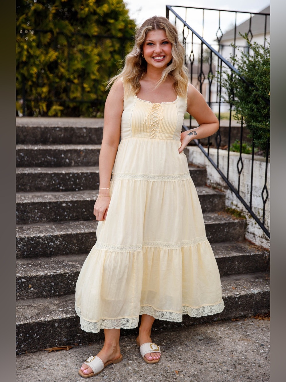 Kate Landry boutique dana dress: in-loom butter yellow maxi Cottagecore maxi
